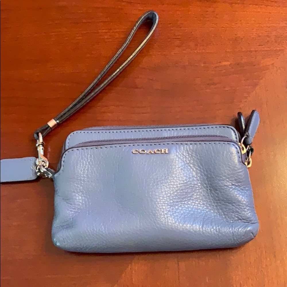 Coach wristlet in denim blue leather